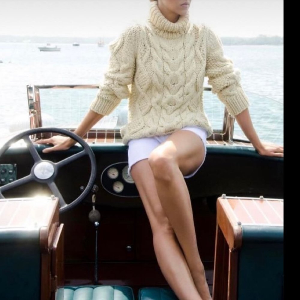 NWT ARAN Mor Ireland Merino Wool High Neck Cable Sweater Size S